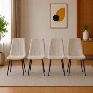 Set 4 scaune bucătărie/living cu tapițerie catifea, picioare metalice, 43x51x90 cm