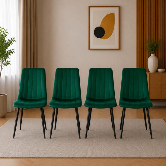 Set 4 scaune bucătărie/living cu tapițerie catifea, picioare metalice, 43x51x90 cm