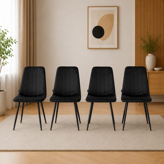 Set 4 scaune bucătărie/living cu tapițerie catifea, picioare metalice, 43x51x90 cm