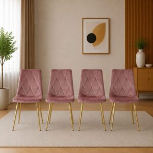 Set 4 scaune bucătărie/living cu tapițerie catifea, picioare metalice, 45x54x86,5 cm