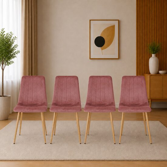 Set 4 scaune bucătărie/living cu tapițerie catifea, picioare metalice, 43x51x90 cm