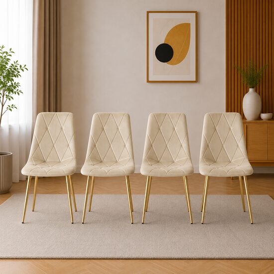 Set 4 scaune bucătărie/living cu tapițerie catifea, picioare metalice, 45x54x86,5 cm