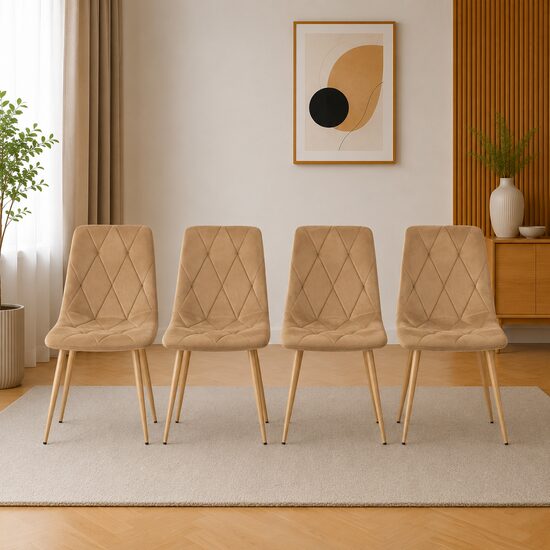 Set 4 scaune bucătărie/living cu tapițerie catifea, picioare metalice, 45x54x86,5 cm