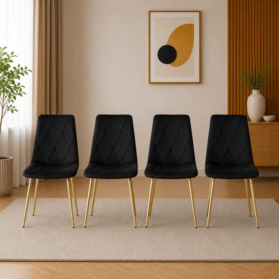 Set 4 scaune bucătărie/living cu tapițerie catifea, picioare metalice, 45x54x86,5 cm
