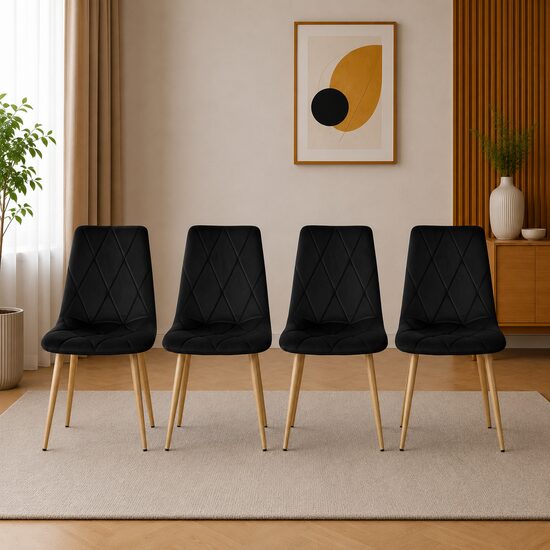 Set 4 scaune bucătărie/living cu tapițerie catifea, picioare metalice, 45x54x86,5 cm