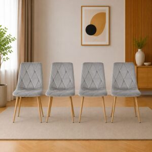 Set 4 scaune bucătărie/living cu tapițerie catifea, picioare metalice, 45x54x86,5 cm