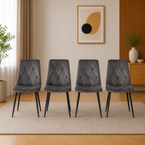 Set 4 scaune bucătărie/living cu tapițerie catifea, picioare metalice, 45x54x86,5 cm