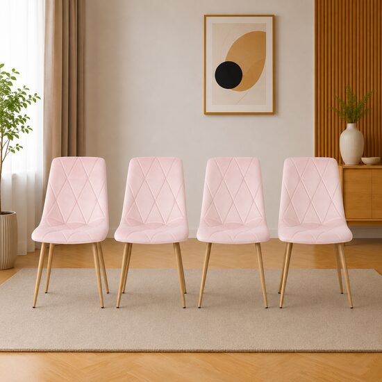 Set 4 scaune bucătărie/living cu tapițerie catifea, picioare metalice, 45x54x86,5 cm