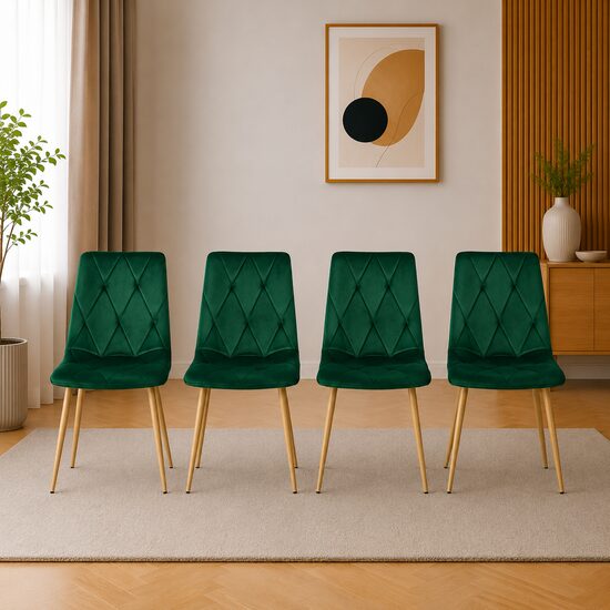 Set 4 scaune bucătărie/living cu tapițerie catifea, picioare metalice, 45x54x86,5 cm