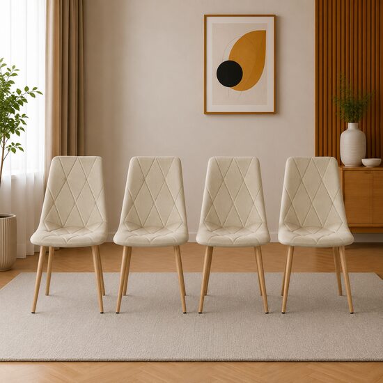 Set 4 scaune bucătărie/living cu tapițerie catifea, picioare metalice, 45x54x86,5 cm