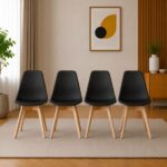 Set 4 scaune bucătărie/living din polipropilenă, picioare din lemn, 46×54,5×80 cm