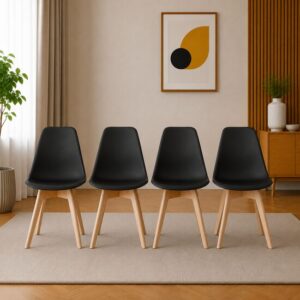 Set 4 scaune bucătărie/living din polipropilenă, picioare din lemn, 46×54,5×80 cm