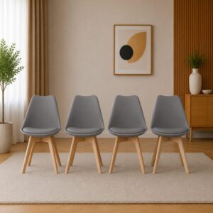Set 4 scaune bucătărie/living din polipropilenă, picioare din lemn, 49x43x82 cm