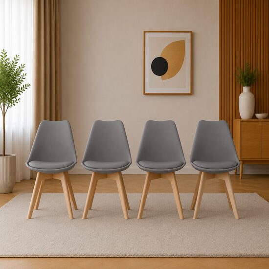 Set 4 scaune bucătărie/living din polipropilenă, picioare din lemn, 49x43x82 cm