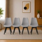 Set 4 scaune bucătărie/living din polipropilenă, picioare negre, 49×55,5×82,5 cm