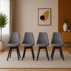 Set 4 scaune bucătărie/living din polipropilenă, picioare negre, 49×55,5×82,5 cm