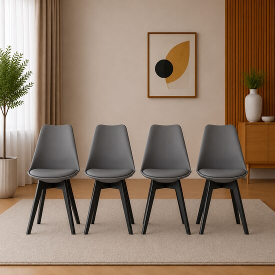 Set 4 scaune bucătărie/living din polipropilenă, picioare negre, 49×55,5×82,5 cm