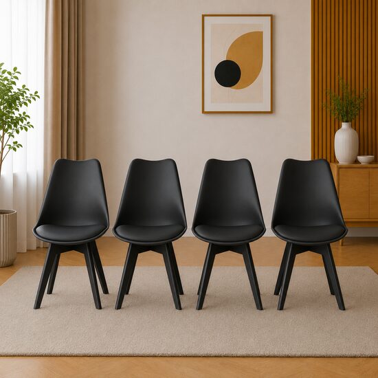 Set 4 scaune bucătărie/living din polipropilenă, picioare negre, 49×55,5×82,5 cm