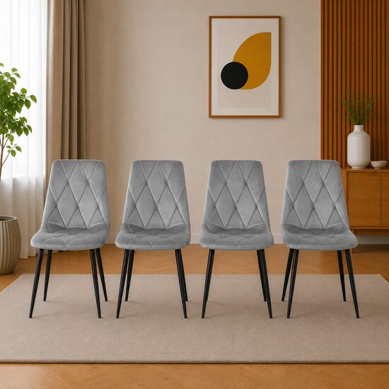 Set 4 scaune bucătărie/living tapițate cu catifea, picioare metalice, 44x40x88,5 cm