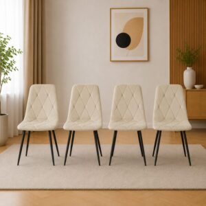 Set 4 scaune bucătărie/living tapițate cu catifea, picioare metalice, 44x40x88,5 cm