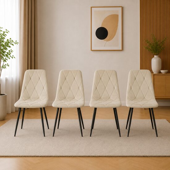 Set 4 scaune bucătărie/living tapițate cu catifea, picioare metalice, 44x40x88,5 cm