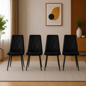 Set 4 scaune bucătărie/living tapițate cu catifea, picioare metalice, 44x40x88,5 cm