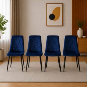 Set 4 scaune bucătărie/living tapițate cu catifea, picioare metalice, 44x40x88,5 cm