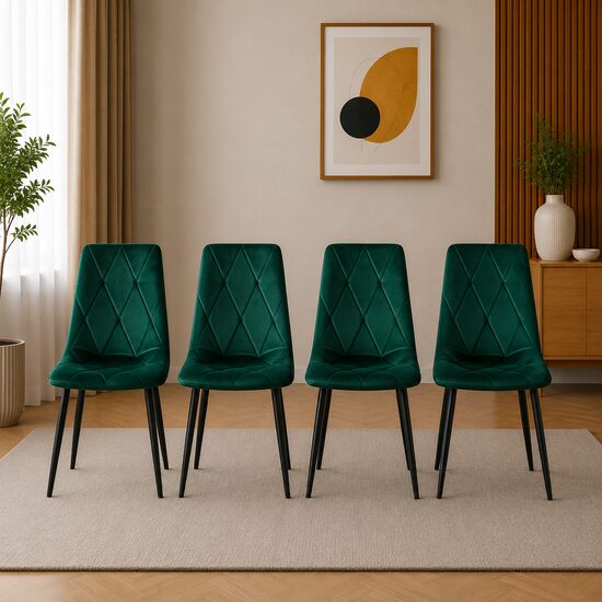 Set 4 scaune bucătărie/living tapițate cu catifea, picioare metalice, 44x40x88,5 cm