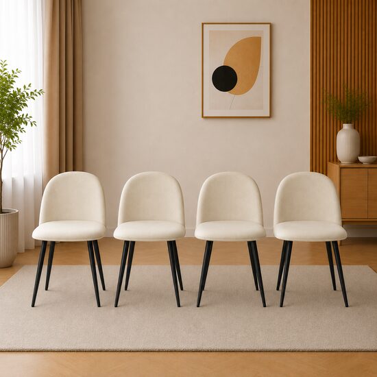 Set 4 scaune bucătărie/living tapițate cu catifea, picioare metalice, 46×42,5×76,5 cm