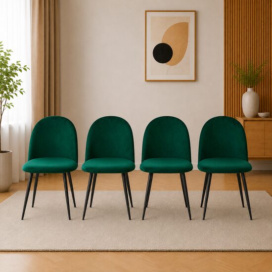 Set 4 scaune bucătărie/living tapițate cu catifea, picioare metalice, 46×42,5×76,5 cm