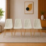 Set 4 scaune living/bucatarie, textil bej, picioare metal, 87 cm