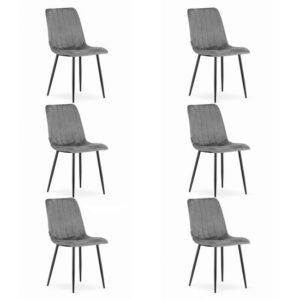 Set 6 scaune bucătărie/living, catifea gri, picioare metal negru, 43x51x90 cm