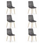 Set 6 scaune de bucătărie cu tapițerie din catifea gri și picioare metalice, 45x54x86.5 cm