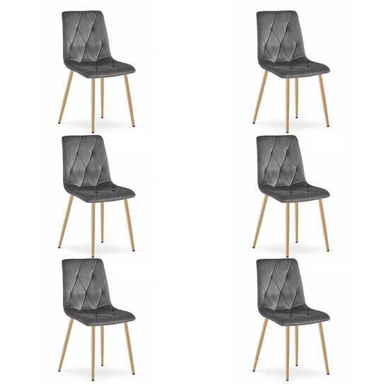 Set 6 scaune de bucătărie cu tapițerie din catifea gri și picioare metalice, 45x54x86.5 cm