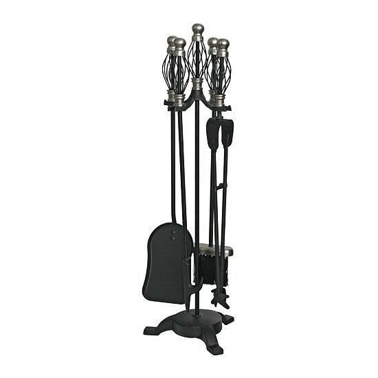 Set accesorii șemineu cu suport 4 piese, negru, 66 cm, Strend Pro