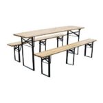 Set mobilier grădină pliabil, 1 masă și 2 bănci din lemn, 175 cm, Strend Pro
