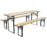 Set mobilier grădină pliabil, masă și 2 bănci din lemn, 200 cm, Strend Pro