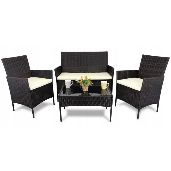 Set mobilier grădină poliratan maro cu masă și canapea, 104 cm, Chomik