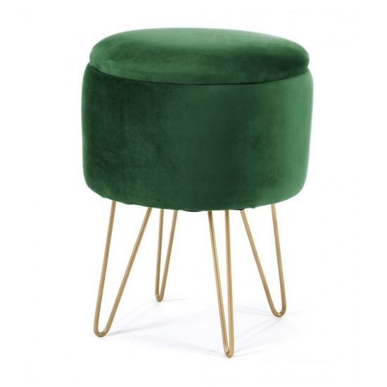 Taburet rotund cu spațiu de depozitare, catifea verde, max. 90 kg