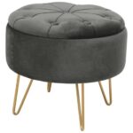 Taburet rotund cu spatiu depozitare, catifea gri grafit, 38 cm, Akord Furniture Factory