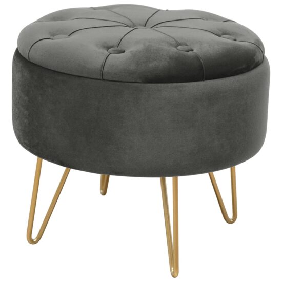 Taburet rotund cu spatiu depozitare, catifea gri grafit, 38 cm, Akord Furniture Factory