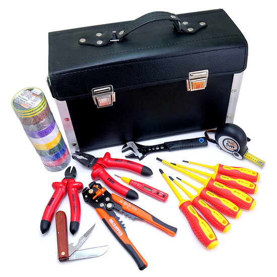 Trusă 14 scule electrician, izolație 1000V, geantă piele, Richmann