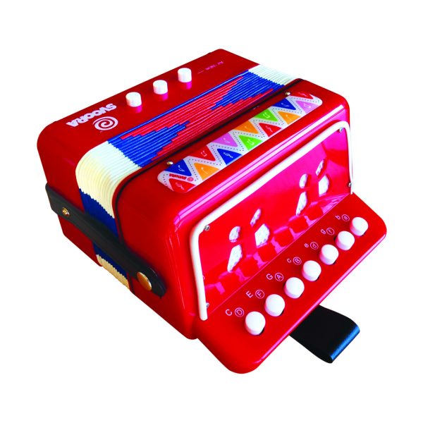 Acordeon de jucărie roșu cu 14 note și mâner cu curea, Svoora