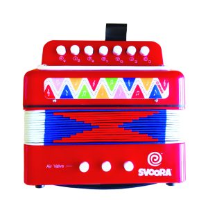 Acordeon de jucărie roșu cu 14 note și mâner cu curea, Svoora