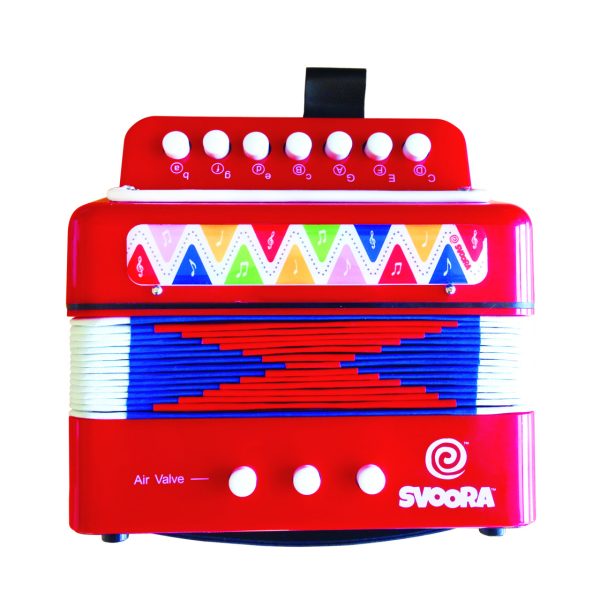 Acordeon de jucărie roșu cu 14 note și mâner cu curea, Svoora