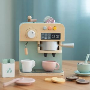 Aparat de cafea din lemn cu 21 de piese și capsule, joc de rol, UMU Toys
