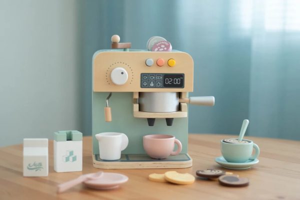 Aparat de cafea din lemn cu 21 de piese și capsule, joc de rol, UMU Toys