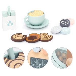 Aparat de cafea din lemn cu 21 de piese și capsule, joc de rol, UMU Toys