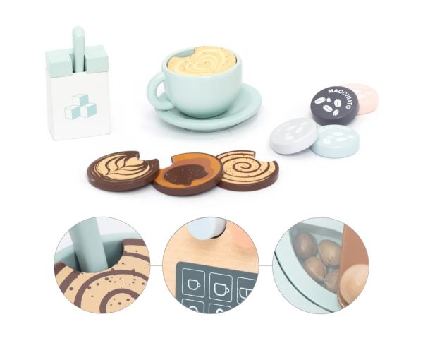 Aparat de cafea din lemn cu 21 de piese și capsule, joc de rol, UMU Toys