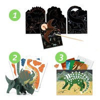 Atelier creativ cu dinozauri: pictură, răzuire, mozaic și scene 3D, 6 activități, Djeco